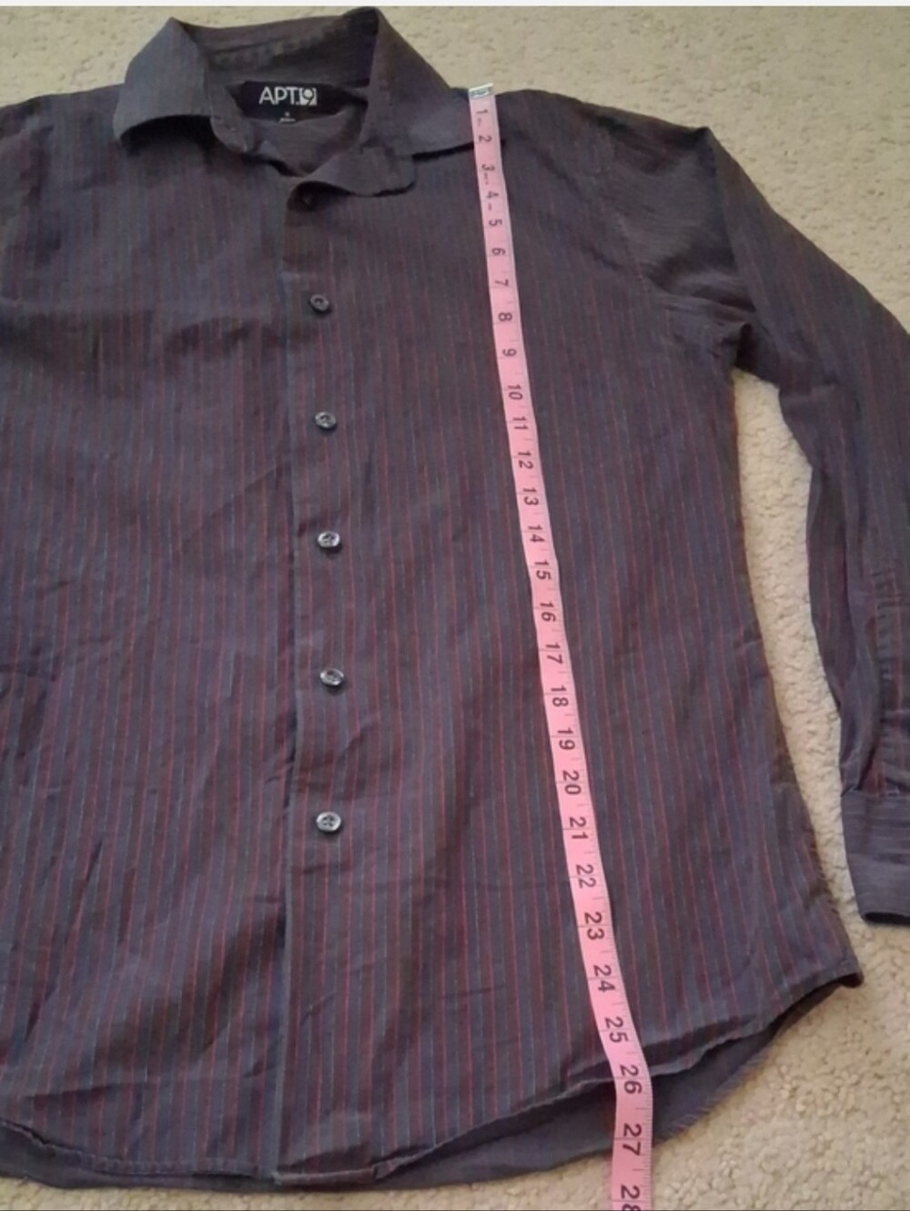 Classic Button Down Black Gray Red Vertical Stripe Long-Sleeve Dress Shirt Small